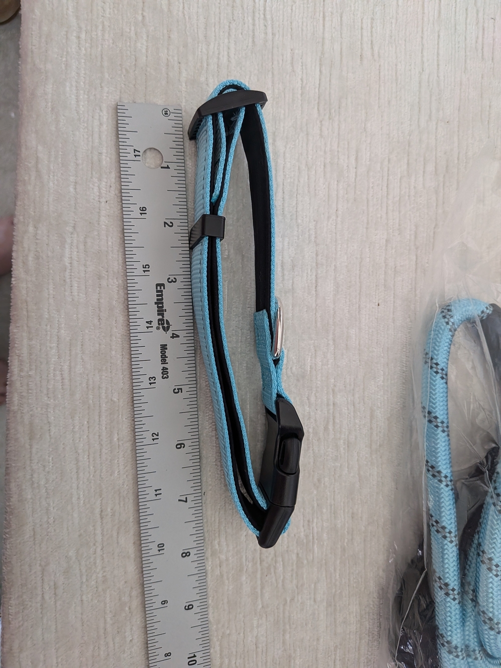 Light Blue XL Dog Collar and Rope Leash Set New Foam Cushioned Handle - Picture 2 of 7